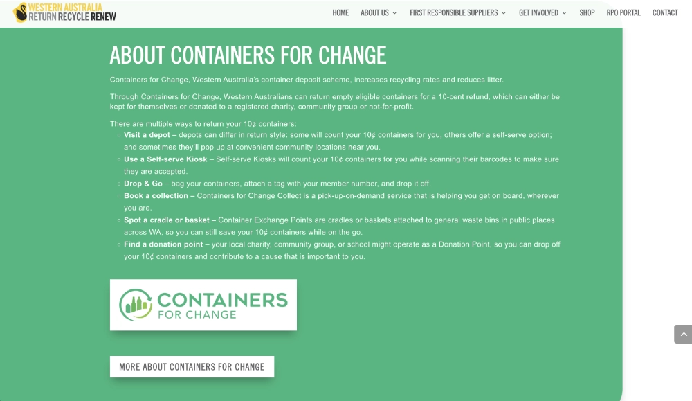 Western Australia Return Recycle Renew - Containers for Change